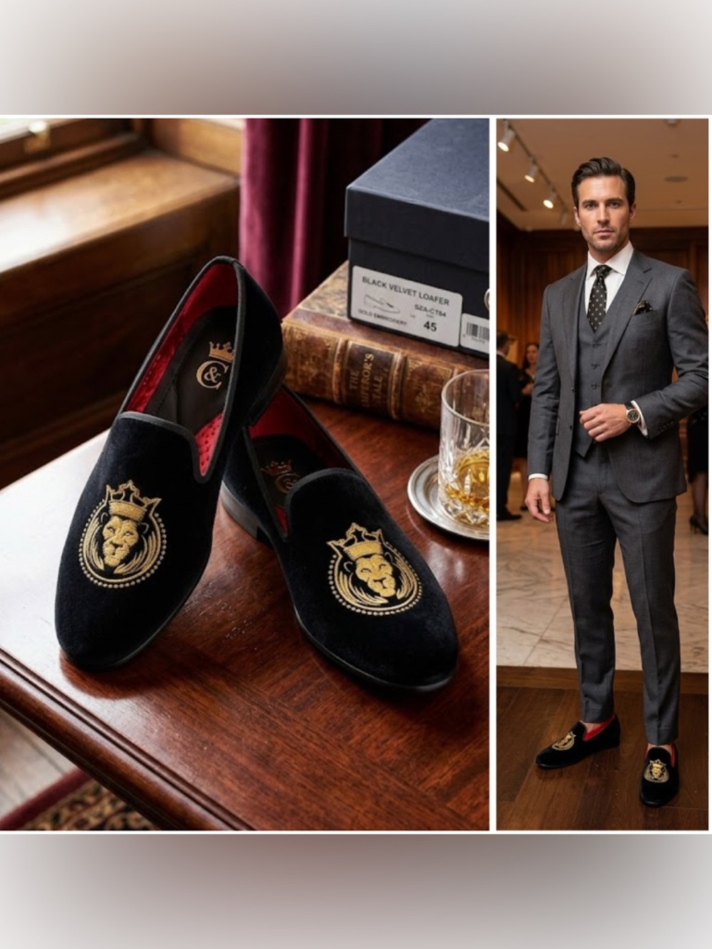 Elanroman loafers men’s velvet tiger black size 45 US 11 Embroidered shoes